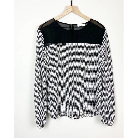 Calvin Klein Womens Silky Blouse Top Houndstooth Print Black White Sz Small - Picture 1 of 10